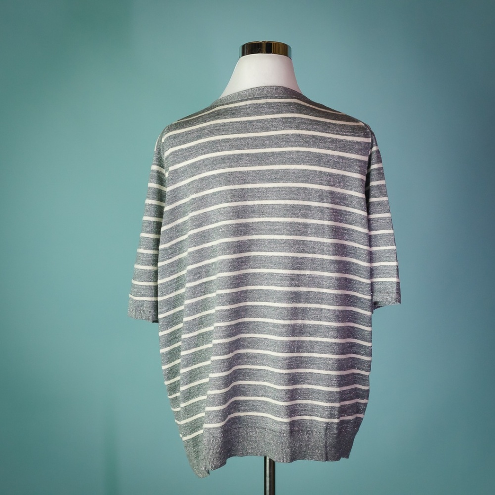 Talbots 3X Gray White Metallic Stripe Cardigan - Picture 4 of 5